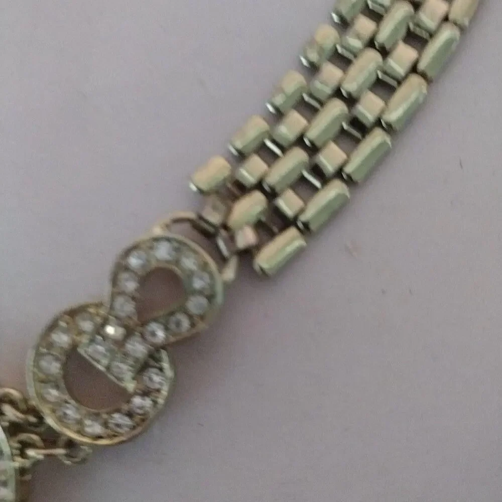 Necklace Gold Tone Rhinestone Cross Medallion Collar Statement Box Clasp Womens